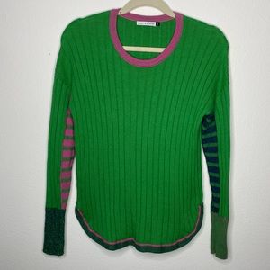 Zacket Plover Ribbed Fun Stripe Colorblock Green Crew Neck Pullover Knit Sweater